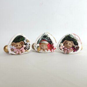 ADORABLE Gourd Doll Style Ornaments Lot of 3 Pink Santa Hat Ceramic